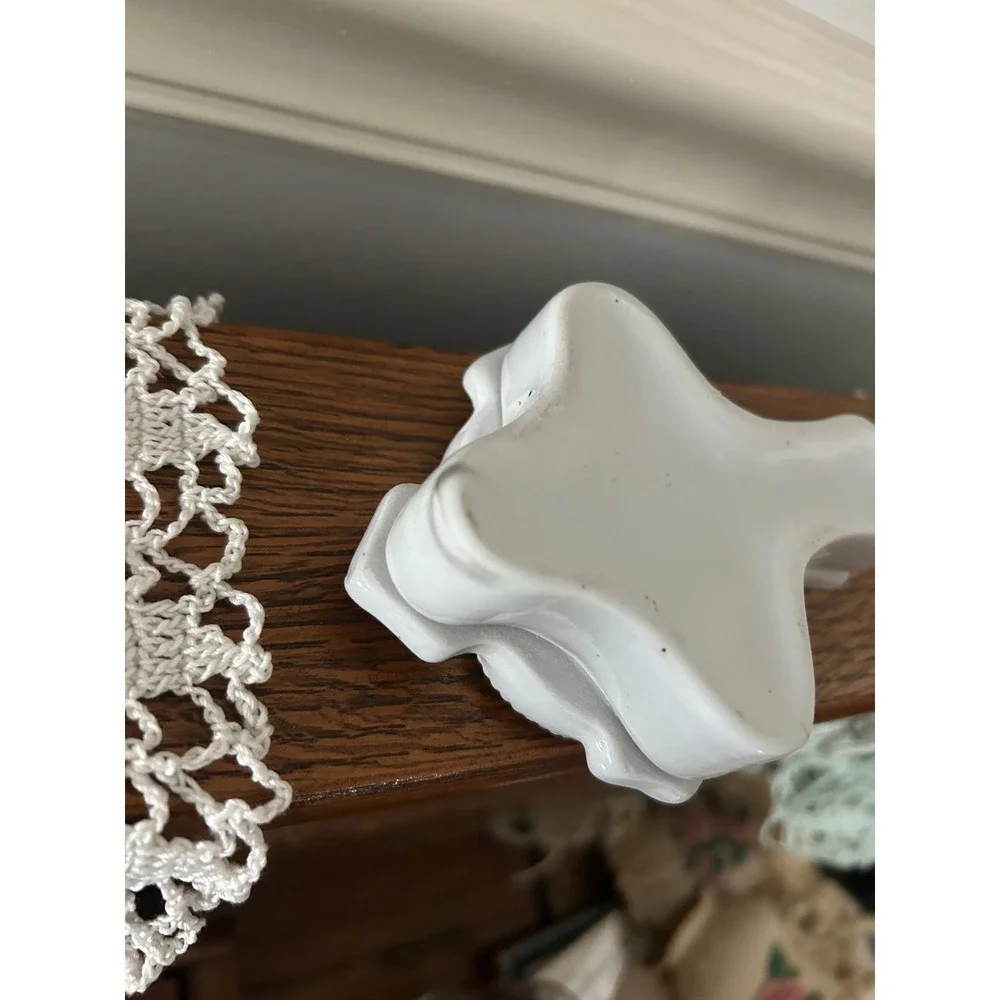 Vintage Porcelain Cross Trinket Box White Floral Heart Gold Trim Religious Decor